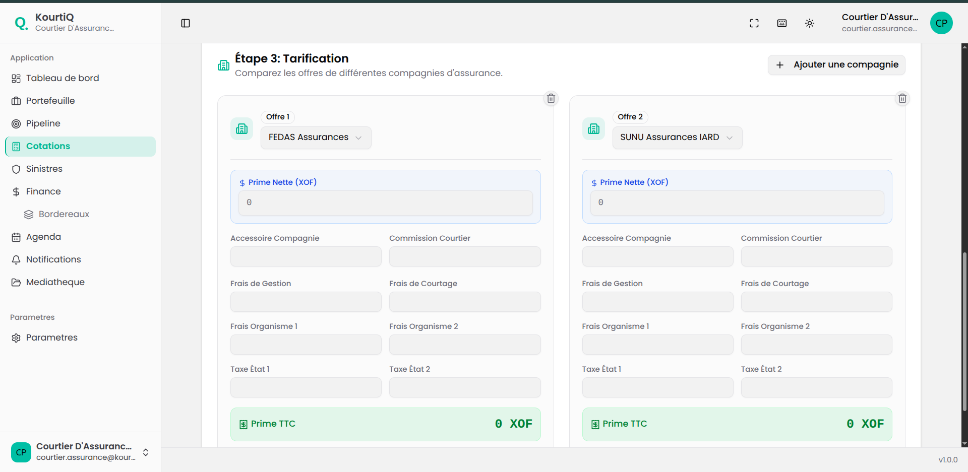 Comparaison de tarification entre compagnies d'assurance
