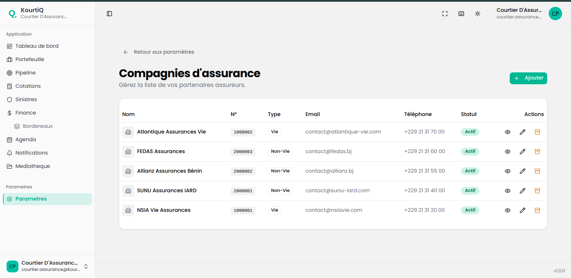 Compagnies d'assurance partenaires
