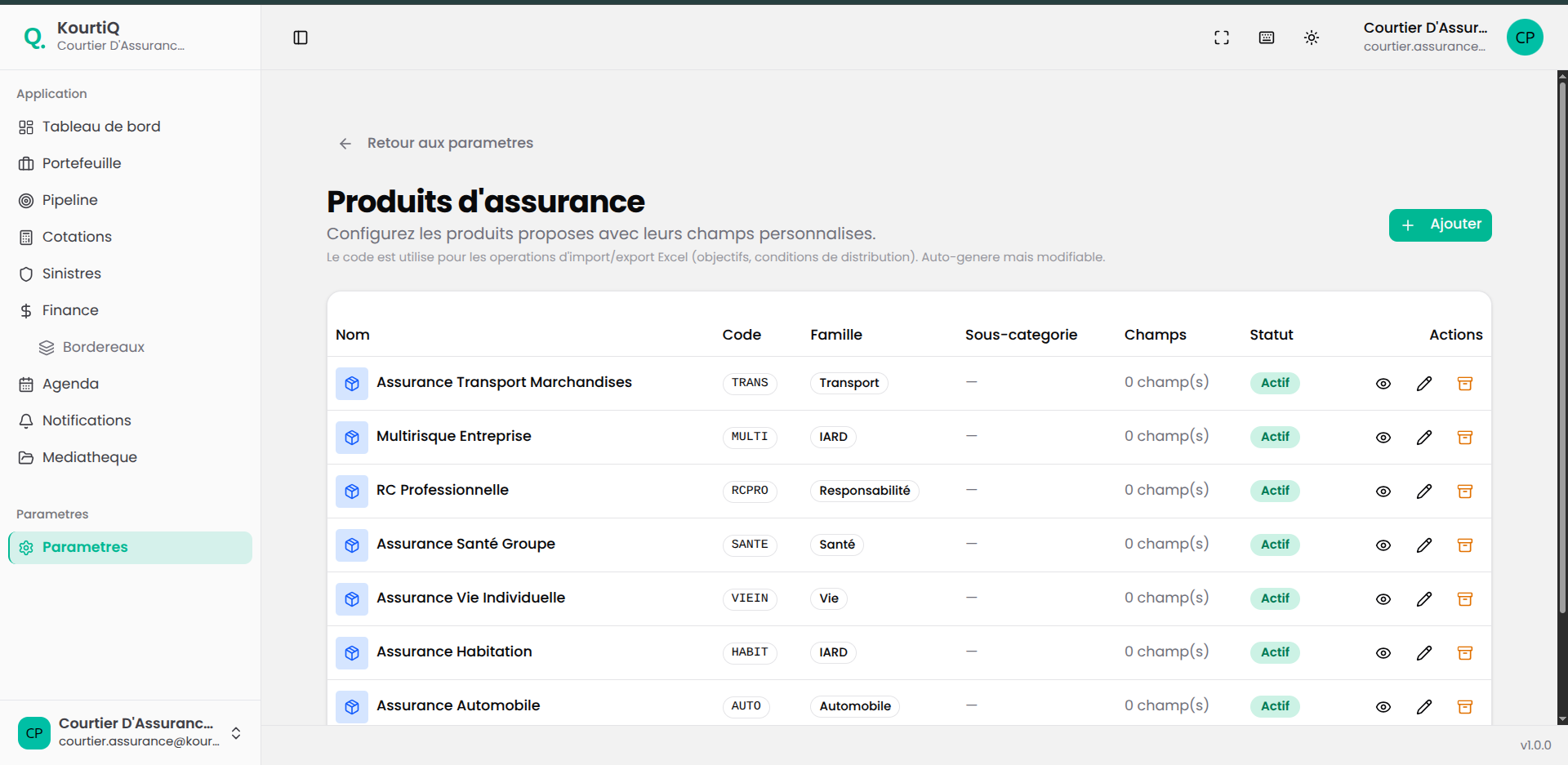 Catalogue de produits d'assurance