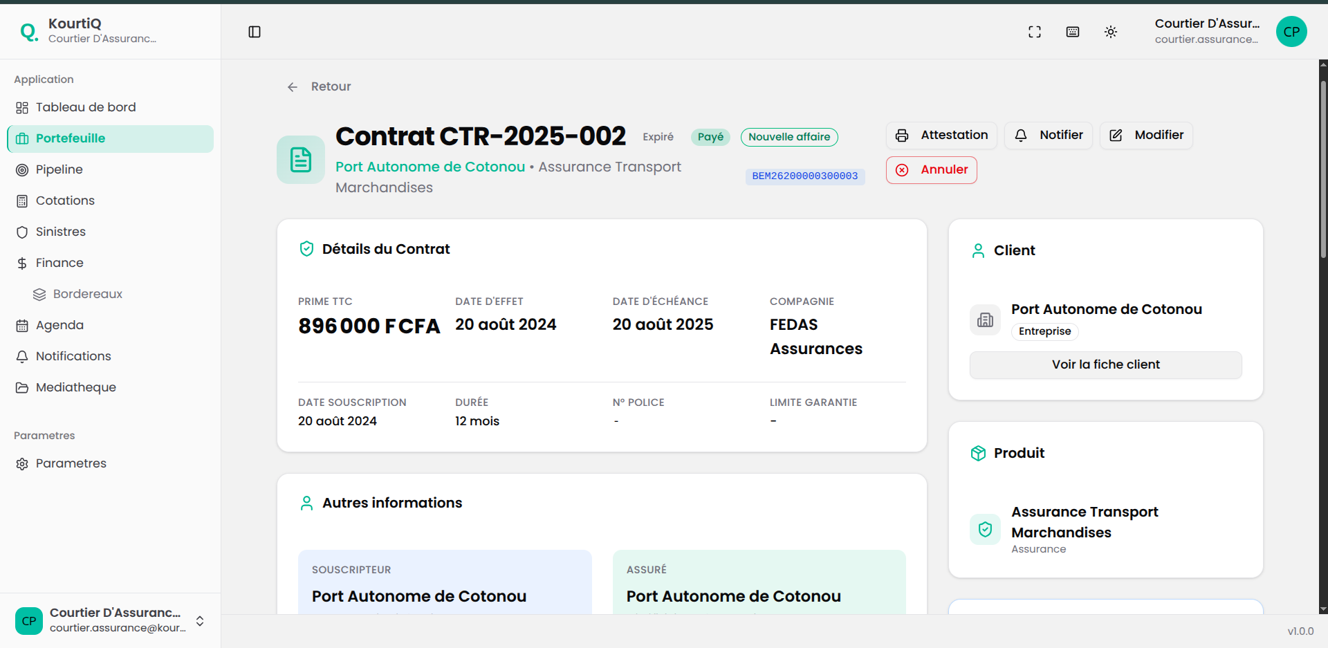 Détail d'un contrat