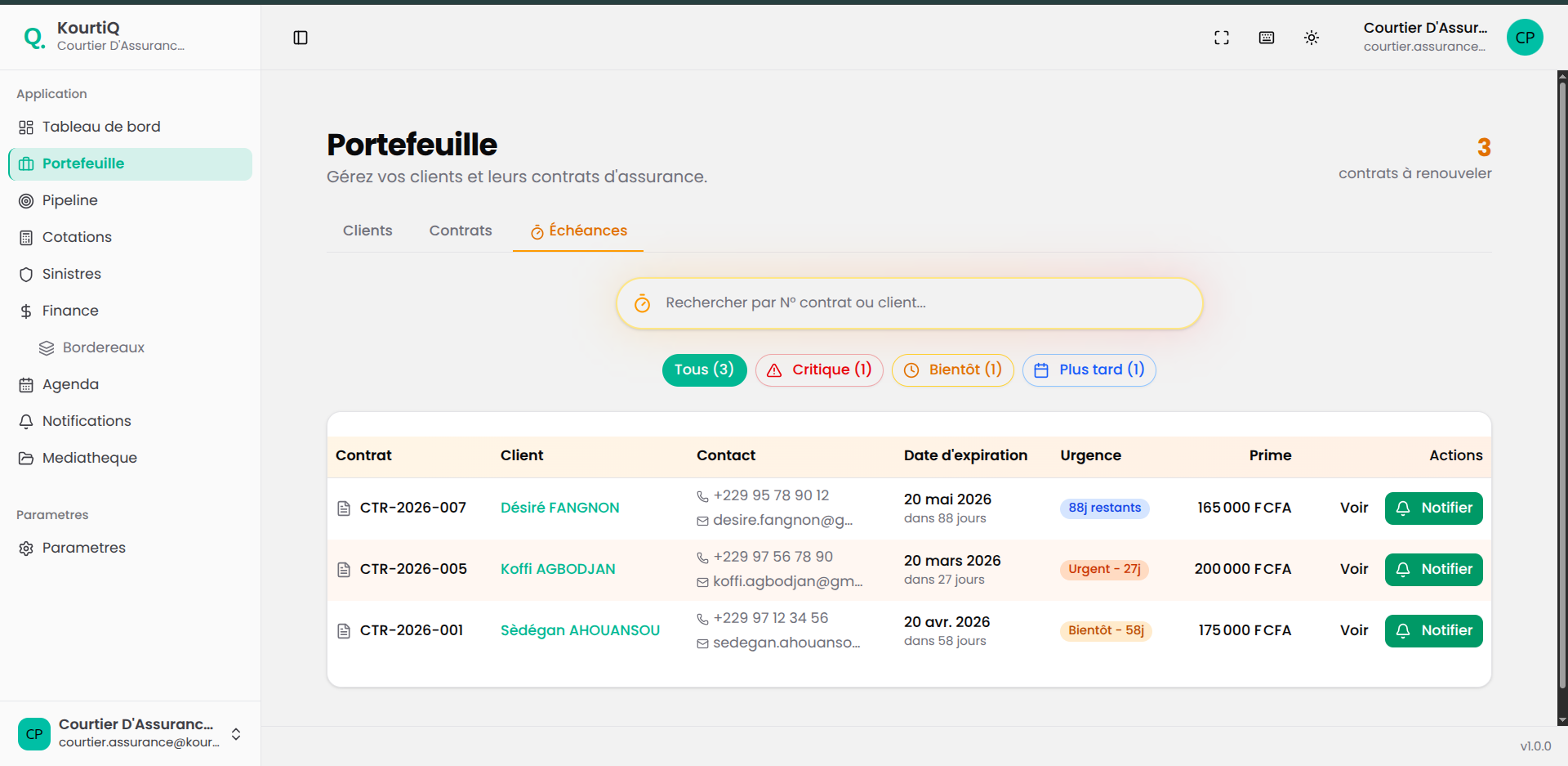 Suivi des échéances et renouvellements de contrats